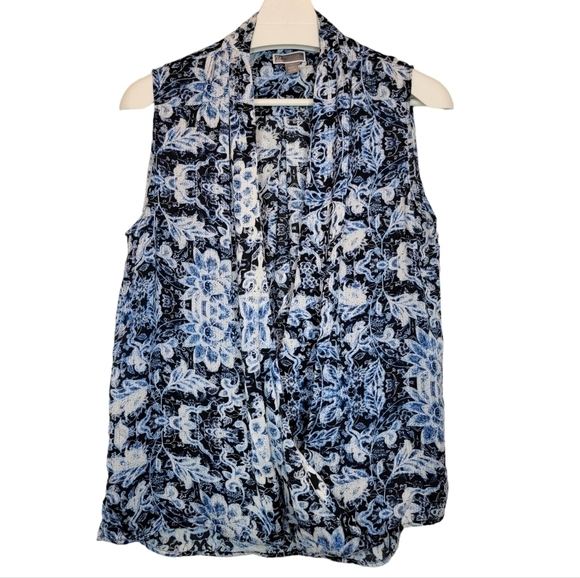 Chelsea28 Faux Wrap‎ Sleeveless Floral Blouse Loose Blue Pullover Lightweight V - Picture 2 of 13